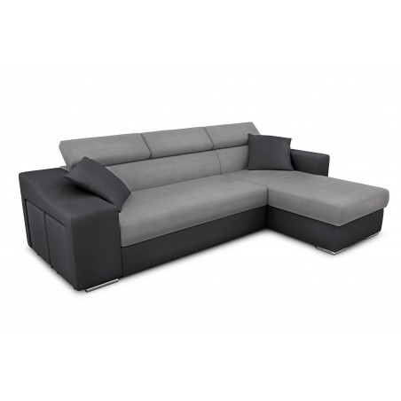 Linkes Ecksofa Stilo, umwandelbar mit Stauraum und 2 Hockern