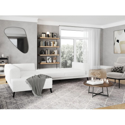 Ecksofa Imperial rechts, umwandelbar aus Bouclette-Stoff mit 2 Truhen