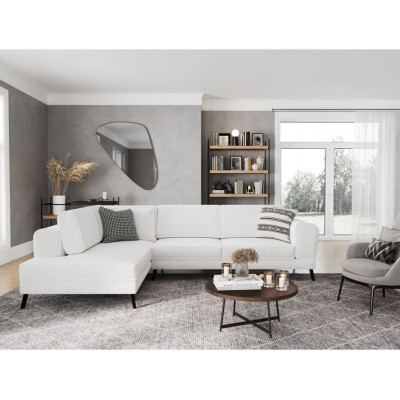 Ecksofa Imperial rechts, umwandelbar aus Bouclette-Stoff mit 2 Truhen
