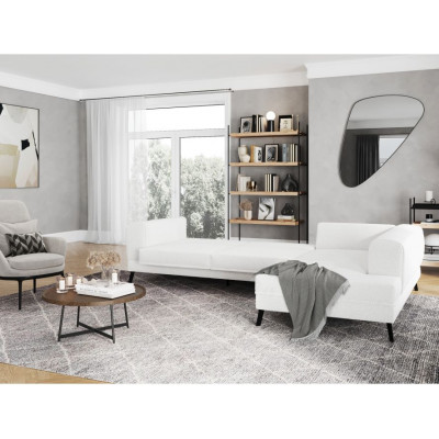 Ecksofa Imperial rechts, umwandelbar aus Bouclette-Stoff mit 2 Truhen