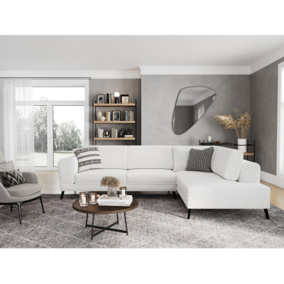 Ecksofa Imperial rechts, umwandelbar aus Bouclette-Stoff mit 2 Truhen