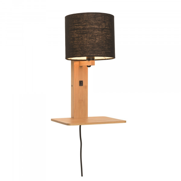 Стенна лампа Andes от естествен бамбук и лен с рафт