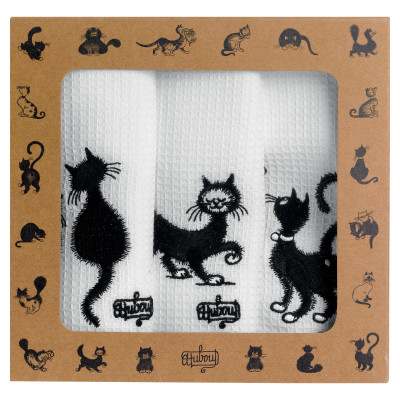 Sada 3 vyšívaných čajových ručníků Dubout Les Chats