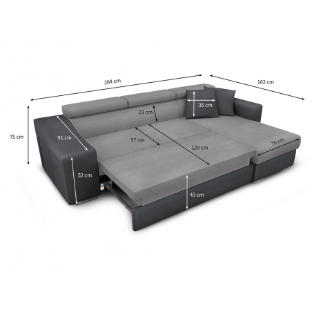 Linkes Ecksofa Stilo, umwandelbar mit Stauraum und 2 Hockern
