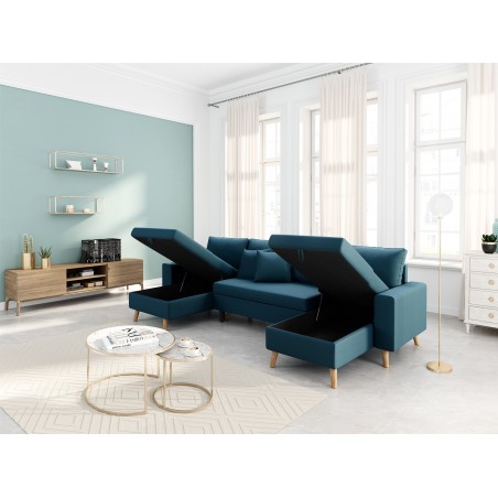 Panoramisches Sofa Artiku, umwandelbar mit 2 Stauräumen