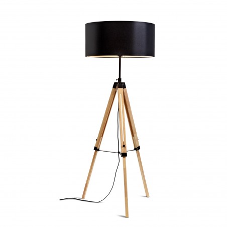 Stehlampe Darwin aus Holz und schwarzem Eisen