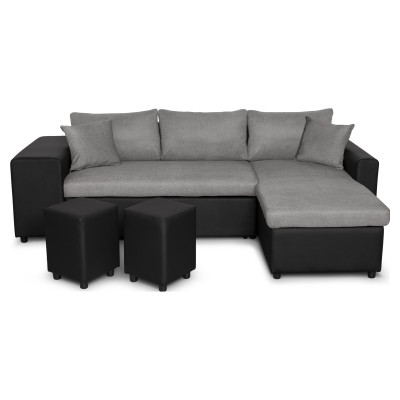 Maria Plus ausziehbares linkes Ecksofa mit Box und 2 Hockern