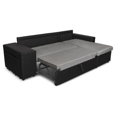 Maria Plus ausziehbares linkes Ecksofa mit Box und 2 Hockern