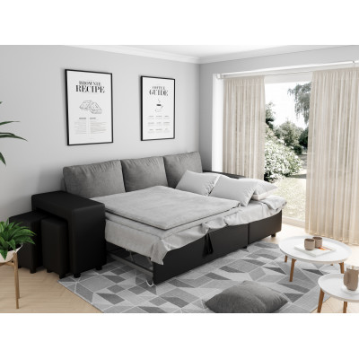 Maria Plus ausziehbares linkes Ecksofa mit Box und 2 Hockern