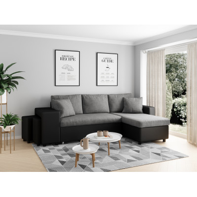 Maria Plus ausziehbares linkes Ecksofa mit Box und 2 Hockern