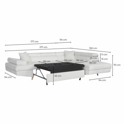 Rio Scandinave umwandelbares Ecksofa aus French Terry für Linkshänder mit Beinbezug aus Holz