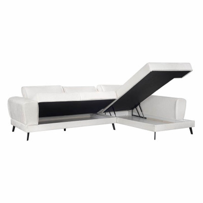 Ecksofa Imperial links, umwandelbar aus Bouclette-Stoff mit 2 Truhen