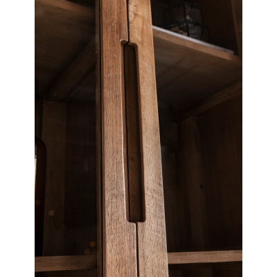 Vitrine Bliss mit Drehtüren aus Teakholz und Glas