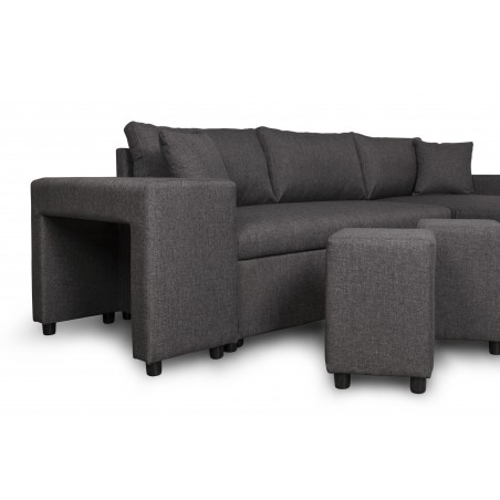 Venstrevendt hjørnesofa Maria Plus med fast niche til venstre og 2 puffer