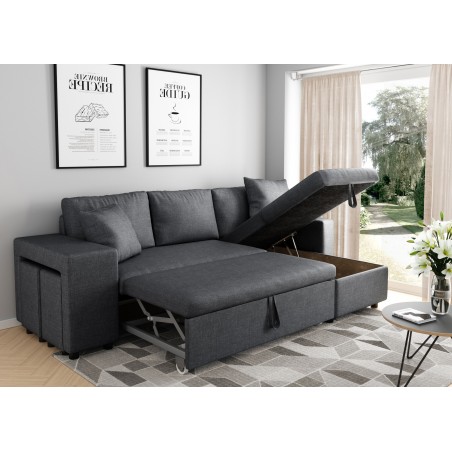 Venstrevendt hjørnesofa Maria Plus med fast niche til venstre og 2 puffer