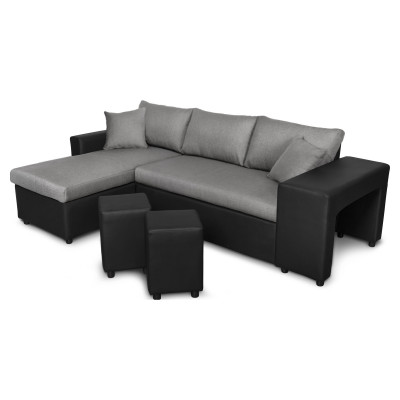 Maria Plus konvertible højre hjørnesofa med bagagerum og 2 puffer