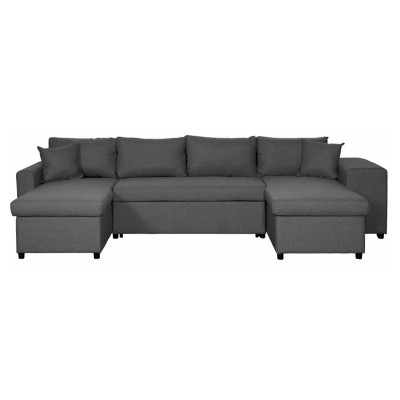 Maria U Plus panoramisk konvertibel sofa, niche til højre, med 2 kasser og 2 stofpuffer