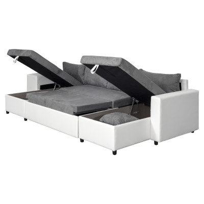 Maria U Plus panoramisk konvertibel sofa, venstre niche, i imiteret læder og mikrofiber