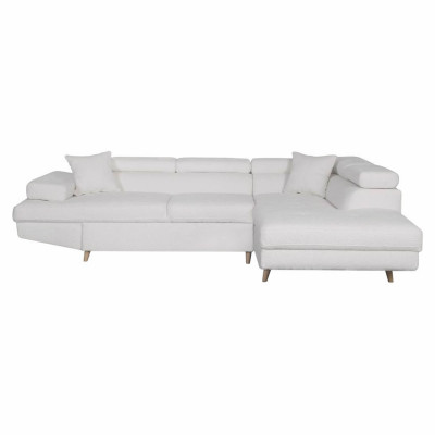 Sofá esquinero convertible recto Rio Scandinave en tela bouclette con patas de madera