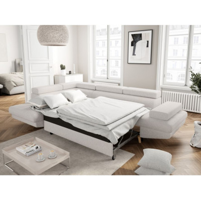 Sofá esquinero convertible para izquierda Rio Scandinave en tela de felpa francesa con funda con patas de madera