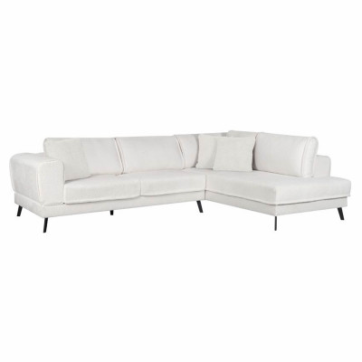 Sofá imperial esquinero derecho convertible en tejido bouclette con 2 cómodas