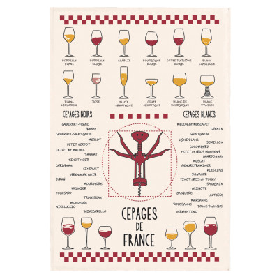 Paño de cocina con vino y uva