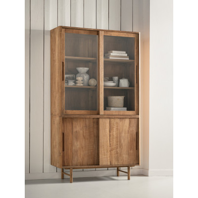 Vitrina Bliss con puertas correderas de teca y vidrio