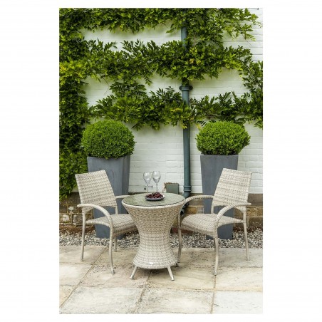 Table Bistro ronde Ocean Pearl avec sur-plateau verre