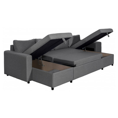 Canapé panoramique convertible niche à droite Maria U Plus avec 2 coffres et 2 poufs en tissu