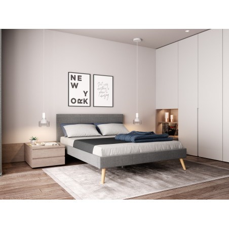Skandinavski okvir kreveta Bjorn od tkanine s drvenim nogama