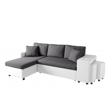 Maria Plus Right Convertible Corner Sofa with Fixed Niche on the Right and 2 Ottomans