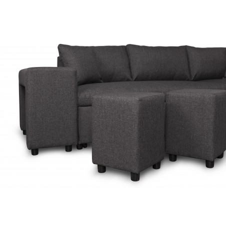 Maria Plus Left Convertible Corner Sofa with Fixed Niche on the Left and 2 Poufs