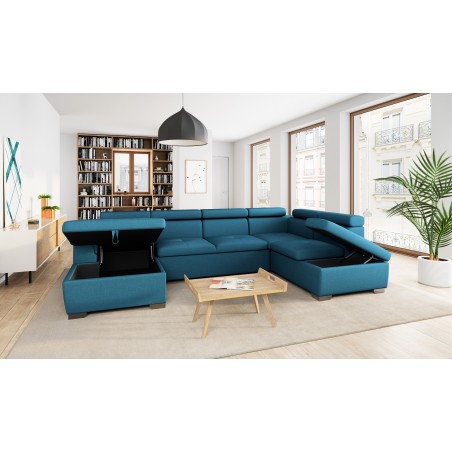 All-fabric Parma convertible panoramic sofa with 2 storage compartments