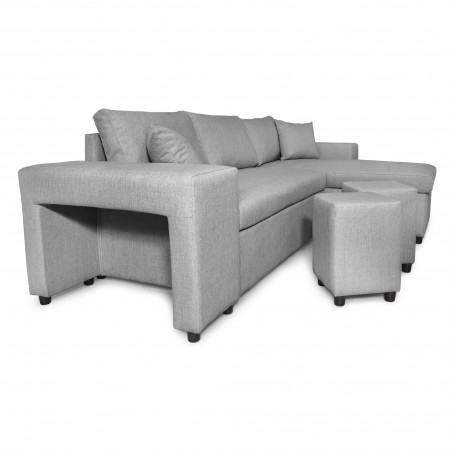 Maria Pac convertible left corner sofa with fixed niche on the left and shelf on the right and 2 poufs