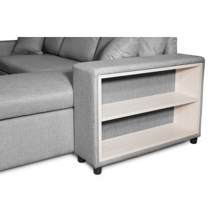 Maria Pac convertible left corner sofa with fixed niche on the left and shelf on the right and 2 poufs