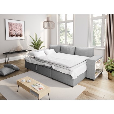 Maria Pac convertible left corner sofa with fixed niche on the left and shelf on the right and 2 poufs