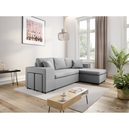 Maria Pac convertible left corner sofa with fixed niche on the left and shelf on the right and 2 poufs