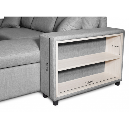 Maria Pac convertible left corner sofa with fixed niche on the left and shelf on the right and 2 poufs
