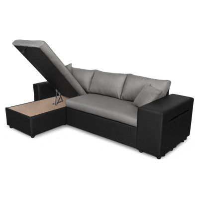 Maria Plus convertible right corner sofa with trunk and 2 poufs