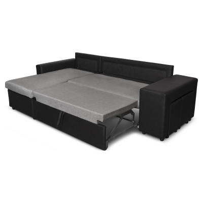 Maria Plus convertible right corner sofa with trunk and 2 poufs