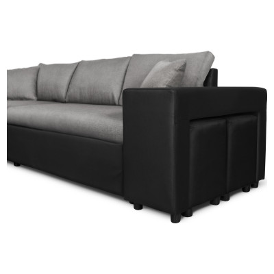 Maria Plus convertible right corner sofa with trunk and 2 poufs