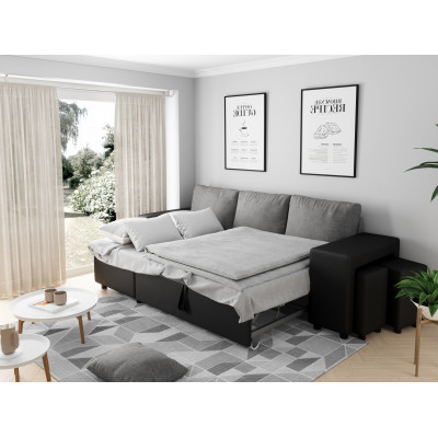 Maria Plus convertible right corner sofa with trunk and 2 poufs