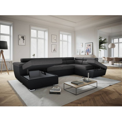Parma panoramic sofa bed with 2 boxes in imitation and fabric