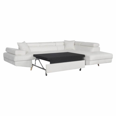 Rio Scandinave straight convertible corner sofa in bouclette fabric with wooden legs box
