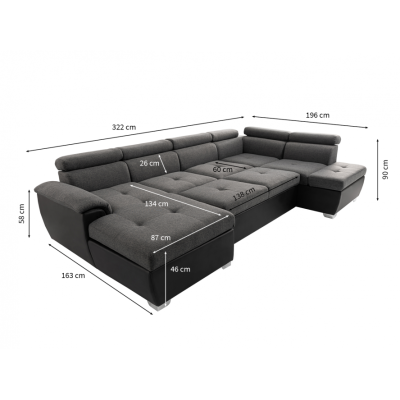 Parma panoramic sofa bed with 2 boxes in imitation and fabric