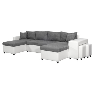 Maria U Plus panoramic convertible sofa, right niche, in faux leather and microfiber