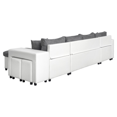 Maria U Plus panoramic convertible sofa, right niche, in faux leather and microfiber