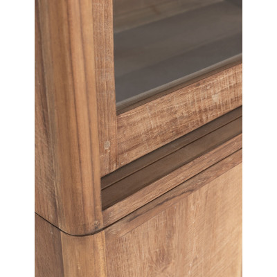 Bliss teak and glass display cabinet with sliding doors