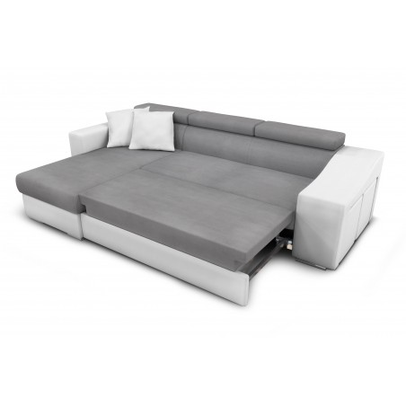 Divano angolare destro Stilo convertibile con contenitore e 2 pouf