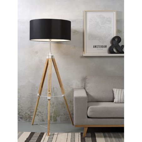 Lampada da terra Darwin in legno e ferro bianco